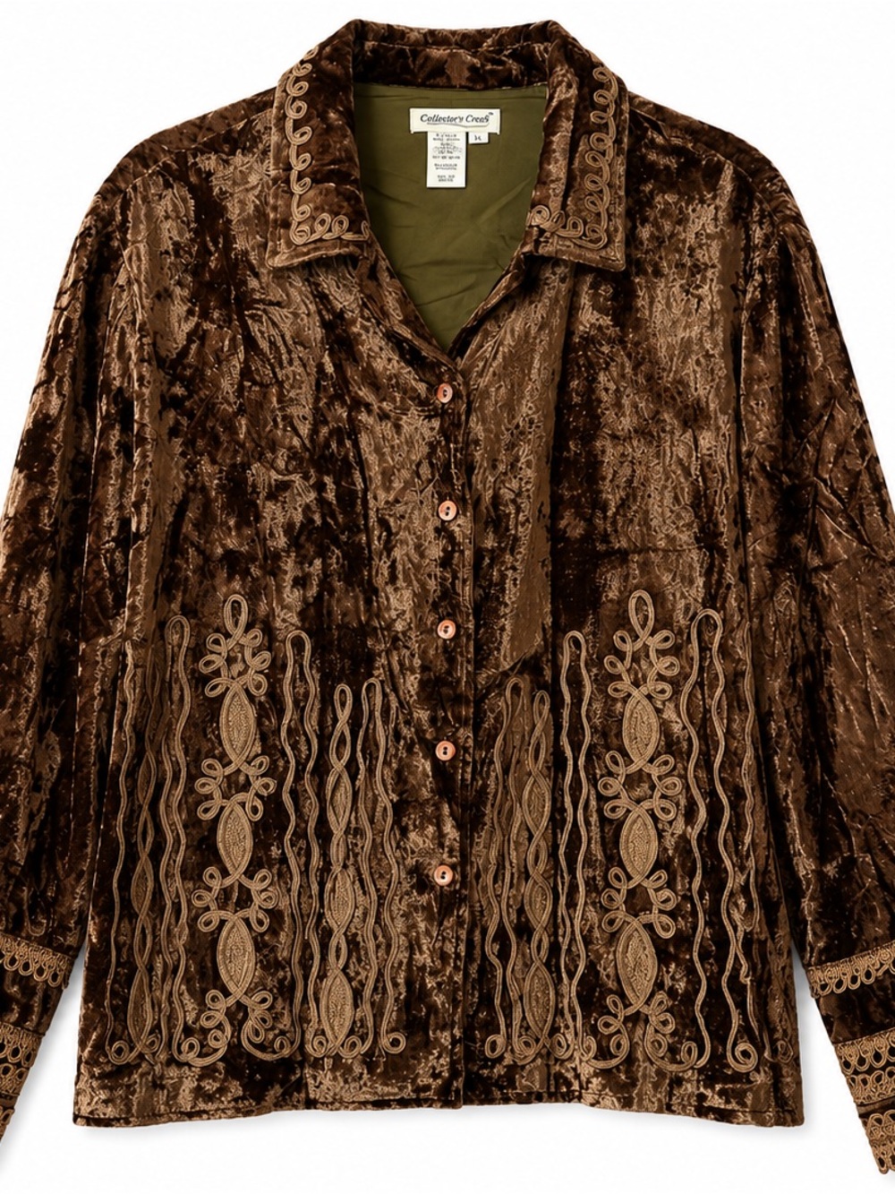 Coldwater Creek XL Brown Crushed Velvet Embroidered Boho Jacket Art-to-Wear - Picture 4 of 11